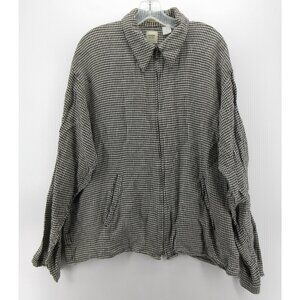 Saxony Jacket XL White Linen Shirt Micro Houndstooth Full Zip Italy